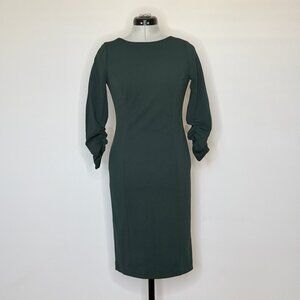 DKNY Deep Green 3/4 Ruched Sleeve Dress
